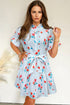 Playful Print Mix Ruffle Sleeve Tie Waist V Neck Mini Dress